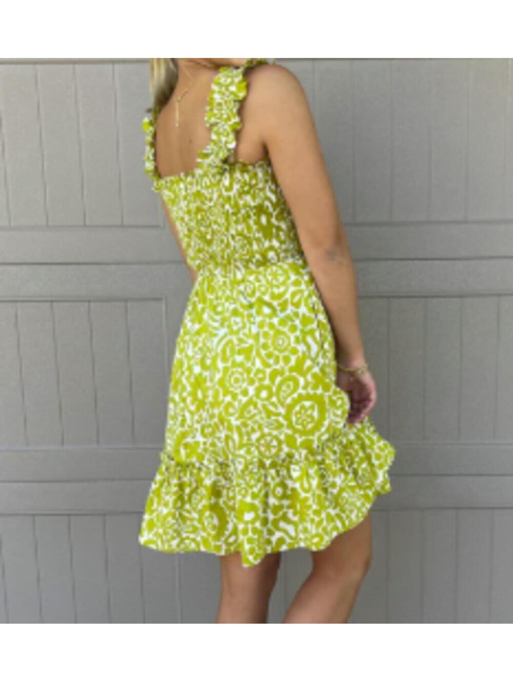 Pinch Green and White Floral Ruffle Dress with Smocked Bodice